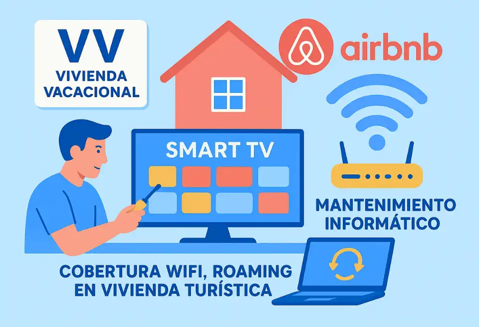 mantenimiento informático, vivienda vacacional, WiFi potente, Smart TV, alojamiento turístico, Airbnb, Tenerife, experiencia digital, tecnología para huéspedes